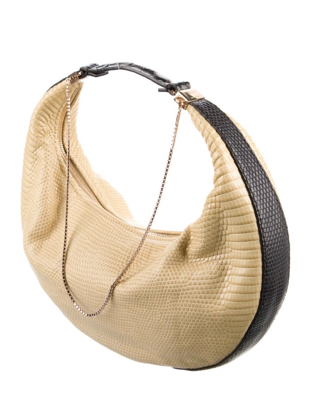 The Row Beige and Black Croc-Embossed Hobo with Chain Accent